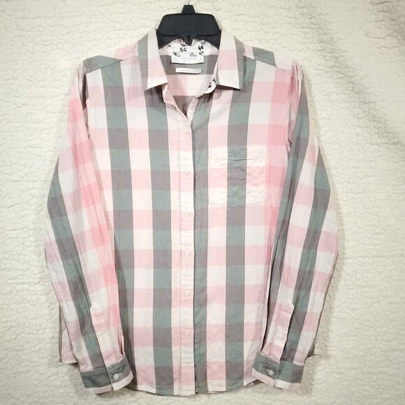 Lucky Brand Top Womens Sz S Pink Plaid Flannel Button Up Long Sleeve Soft Cotton - Picture 1 of 16